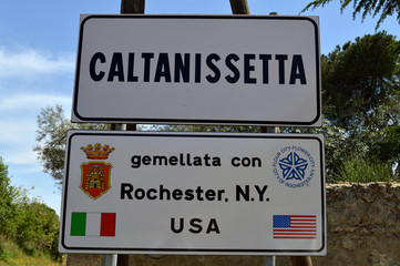 Welcome Sign in Caltanissetta, Rochester Sister City, Sicily, Italy, Europe