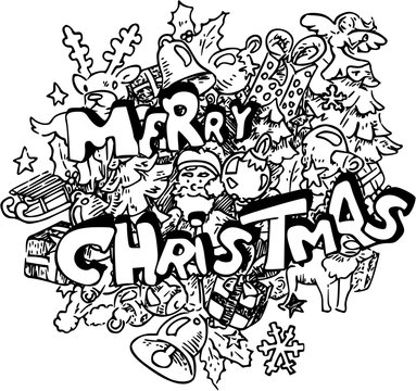Kerstgroet met kerstkaart met verschillende kerst symbolen
