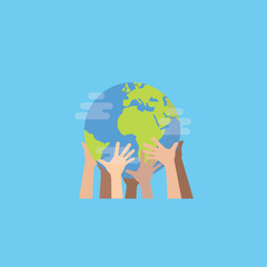 Hands with earth, Multiethnic People's hands holding the globe, peace day