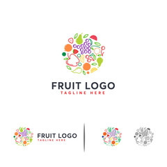 Abstract Circle Fruit logo designs line art, Fruit time logo template