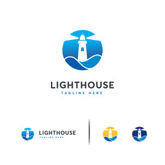 Iconic Light house logo designs vector, Ocean Light logo template