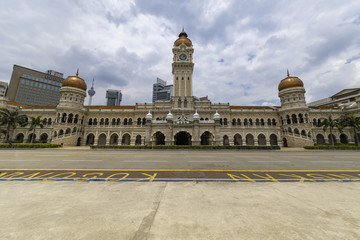 View of the empty Bangunan Sultan Abdul Samad building from the Merdeka square, independence place, in Kuala Lumpur, Malaysia
