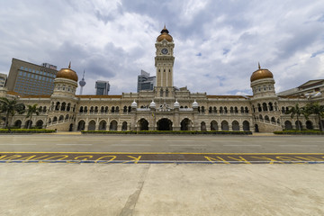 View of the empty Bangunan Sultan Abdul Samad building from the Merdeka square, independence place,...