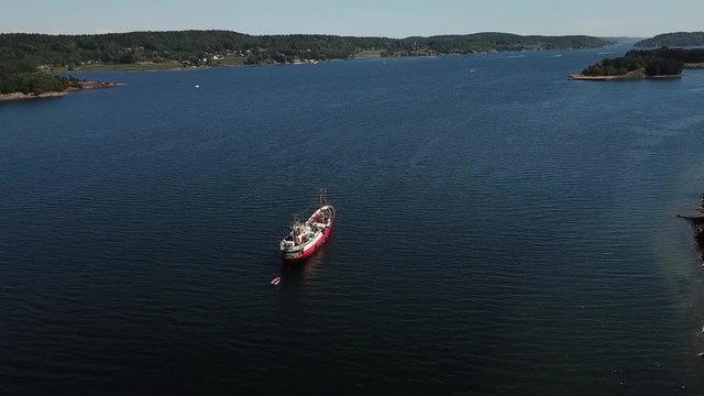 Birds View over Fishing Boat -  Tonsberg - Norways Oldest City - From The Viking Era