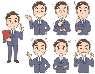 スーツ姿の男性のイラスト（セット・全身）