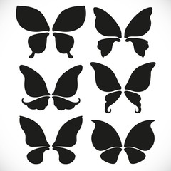 Black silhouette of fairy wings different form for cutting set 1 isolated on a white background