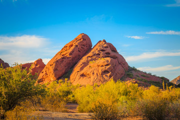 Geological rock formations look like from another planet in Papago Park, Tempe