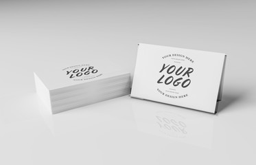 White business card stack on white desk 3D rendering