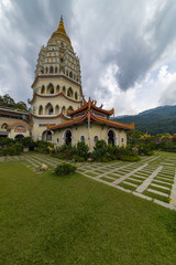 Up view on the 'Penang' and bouddhist temple called 'Kek Lok Si' in Chinese from the high land garden. 'Kek Lok Si'  means 