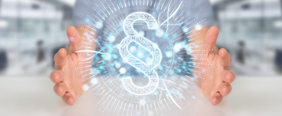 Businessman using law paragraph digital hologram 3D rendering