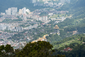 Fototapeta premium Aerial panorama of Georges town, the biggest city of the Penang island in Malaysia view from Penang hills