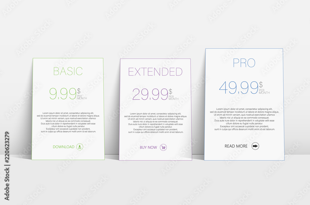 Poster tariffs site. abstract tariffs site for web design. server data center design flat. price list.