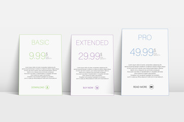 Tariffs site. Abstract tariffs site for web design. Server data center design flat. Price list. 