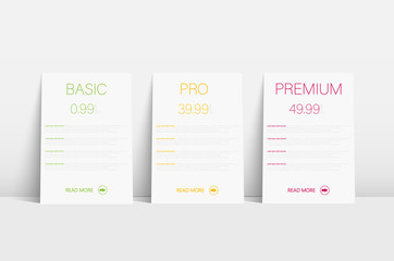 Tariffs site. Tariffs site, great design for any purposes. Vector design banner background. Cloud data storage. Abstract 3d banner set. Price list. 