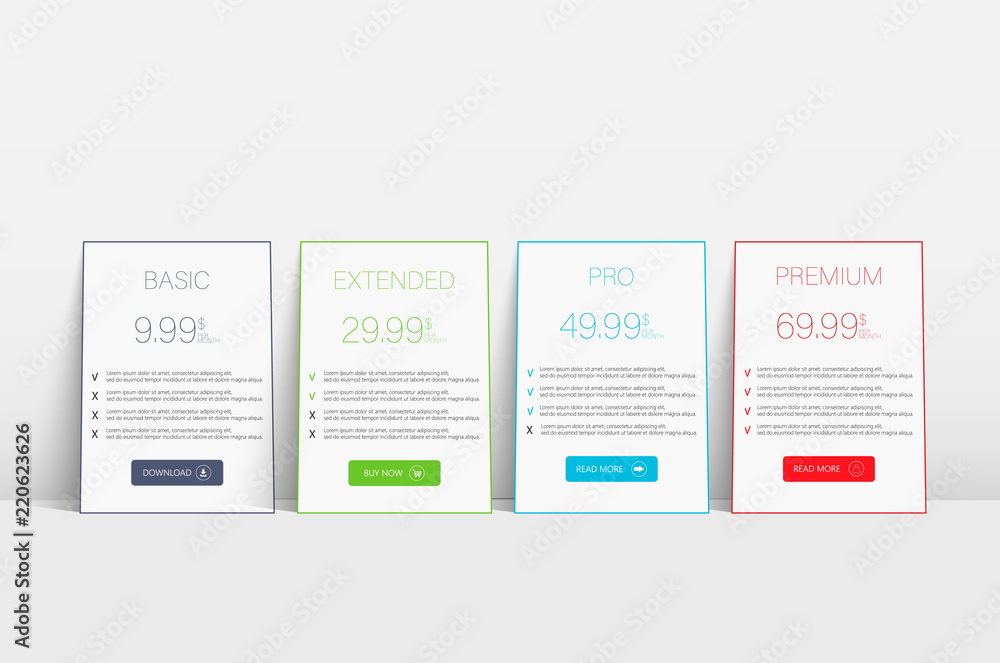 Poster flat tariffs hosting for web ribbon design. vector pricing table template. pricing table ui design. 