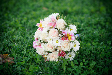 Bouquet of flowers. Bridal bouquet. Floristics. Wedding bouquet from different colors,the bride's bouquet