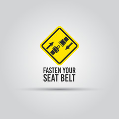 Caution with fasten seat belt text yellow sign