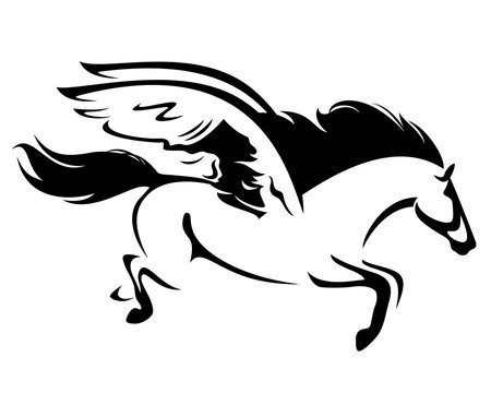 flying pegasus black vector outline - winged horse side view design