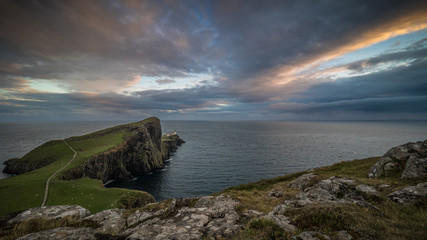 Fototapeta na wymiar Colorful Sky at Neist Point Lighthouse, Isle of Skye, Scotland