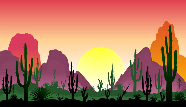Stony desert with cacti. The stony desert                                                                                                                                            