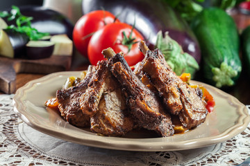 Roasted lamb chops served with ratatouille