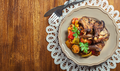 Roasted lamb chops served with ratatouille