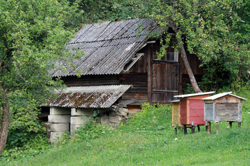 house, old, wood, wooden, garden, apiary, rural, village, architecture, hut, home, nature, grass, green, tree, abandoned, landscape, roof, traditional