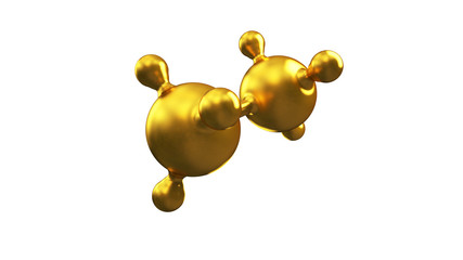 3D illustration of abstract gold molecule background
