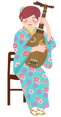 琵琶を弾く女性