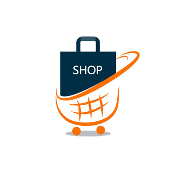 shopping bag with cart logo design.illustrator.