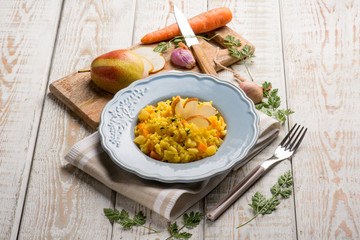 saffron risotto with pears
