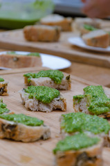 Fresh baked bread and basil pesto