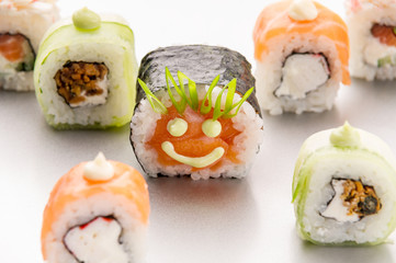 Smiling face on a roll