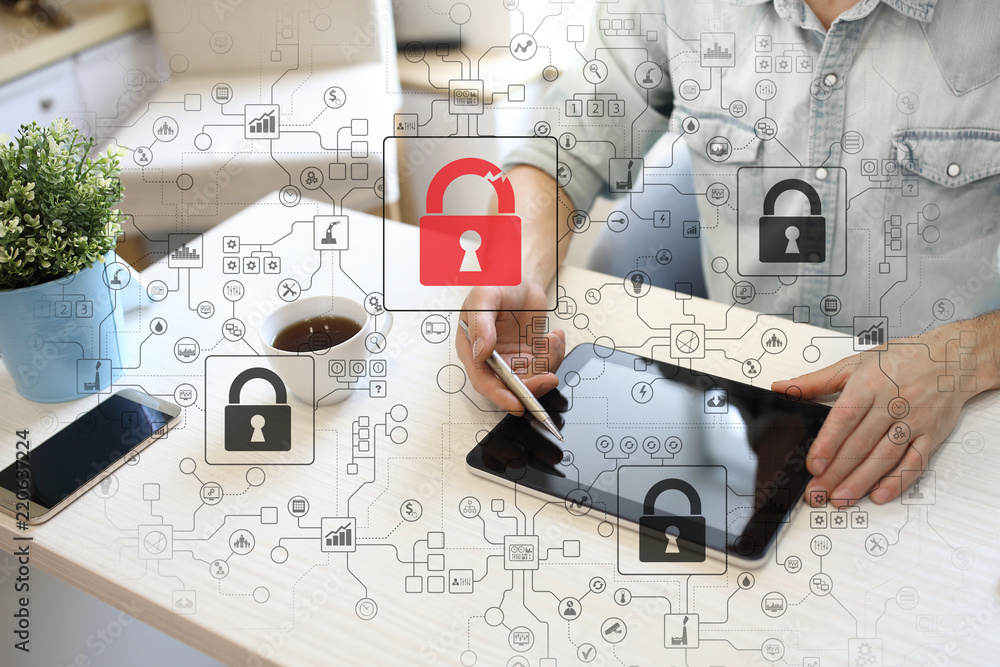 Poster cyber attack detection. internet security, information and data safety concept. gdpr. privacy.