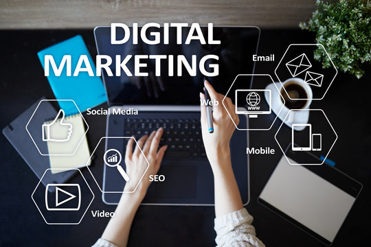 DIgital Marketing Technology Concept. Internet. Online. Search Engine Optimisation. SEO. SMM. Advertising.