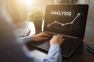 Data analysis, Internet and technology concept on device screen.