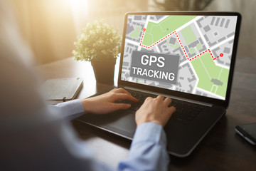 GPS (Global positioning system) tracking map on device screen.
