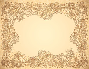 Vector vintage style beige lineart floral frame