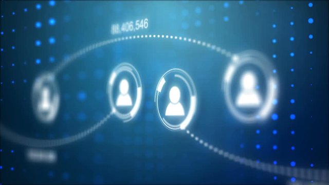 Circle shape people icon and connection line for social network cyber futuristic technology concept with dark and grain processed