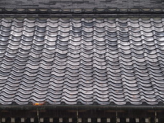 雨の日の神社拝殿の屋根