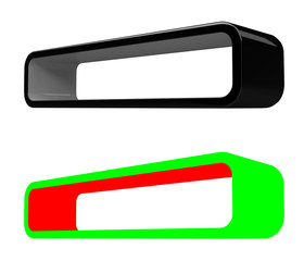 Modular 3D rendered shelves for product placement. Elongated black element with grey inner space. With RGB mask