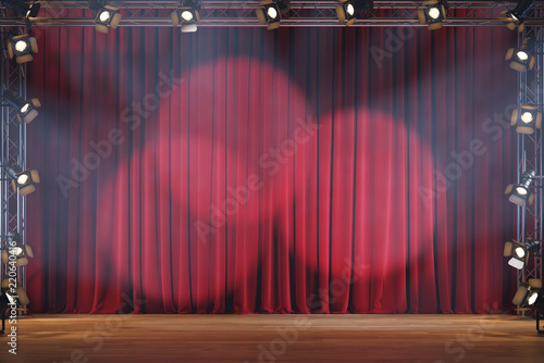 Volume Light And Smoke On The Theater Stage With Red Velvet