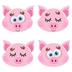 Cute pig icon.  Emoji. Cute Piggy.