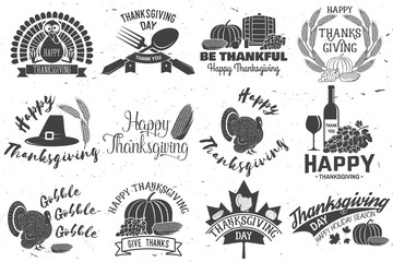 Happy Thanksgiving. Be thankful. Vector Thanksgiving retro badge.