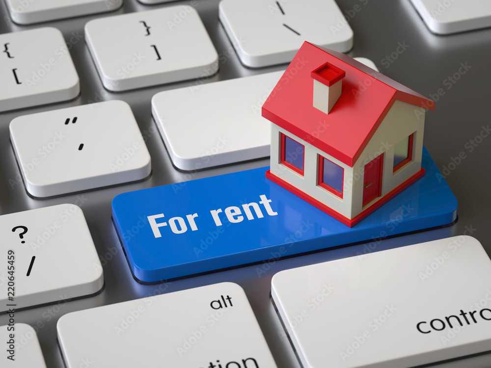 Poster for rent key on the keyboard, 3d rendering,conceptual image.