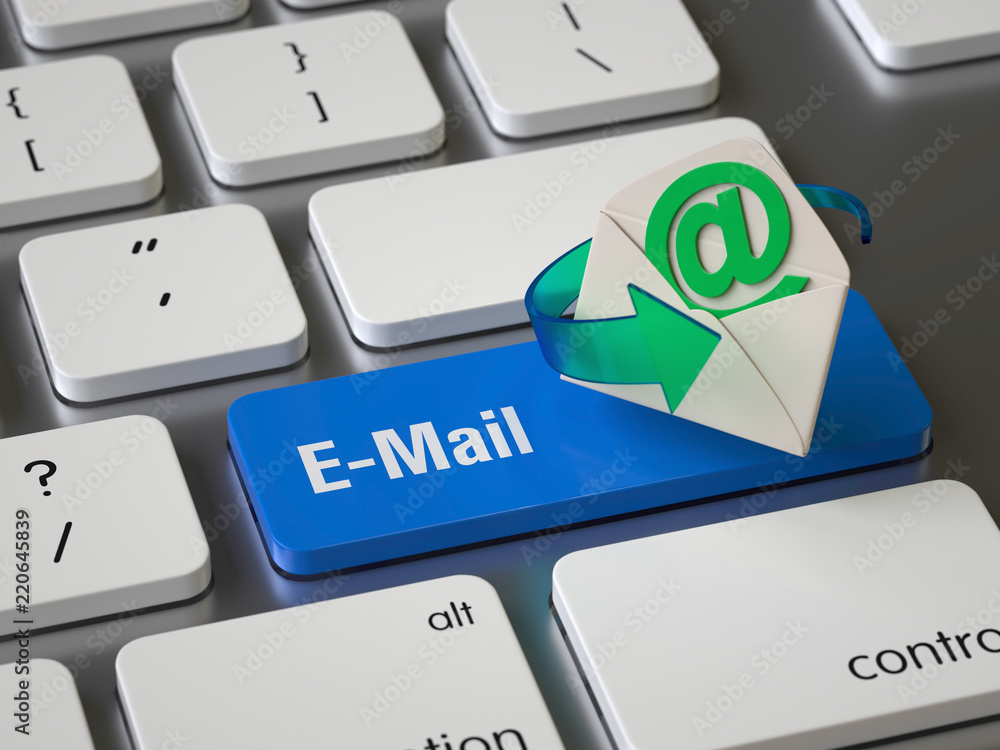 Poster email key on the keyboard, 3d rendering,conceptual image.