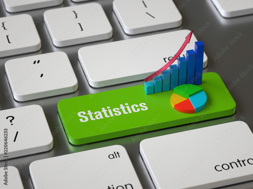 Aufkleber statistics key on the keyboard, 3d rendering,conceptual image.