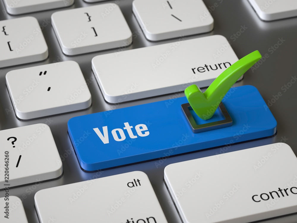 Poster vote key on the keyboard, 3d rendering,conceptual image.