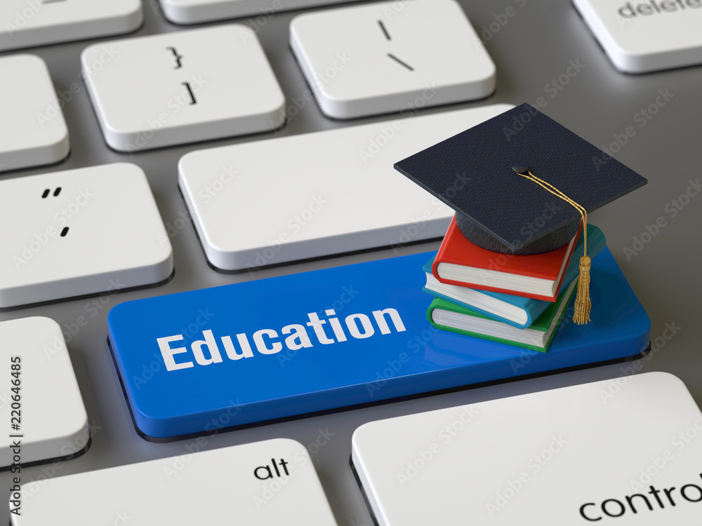 Poster education key on the keyboard, 3d rendering,conceptual image.