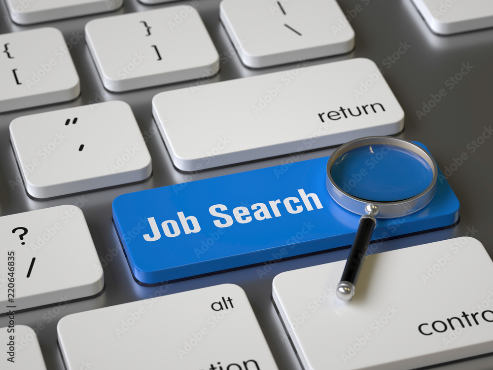 Aufkleber job search key on the keyboard, 3d rendering,conceptual image.